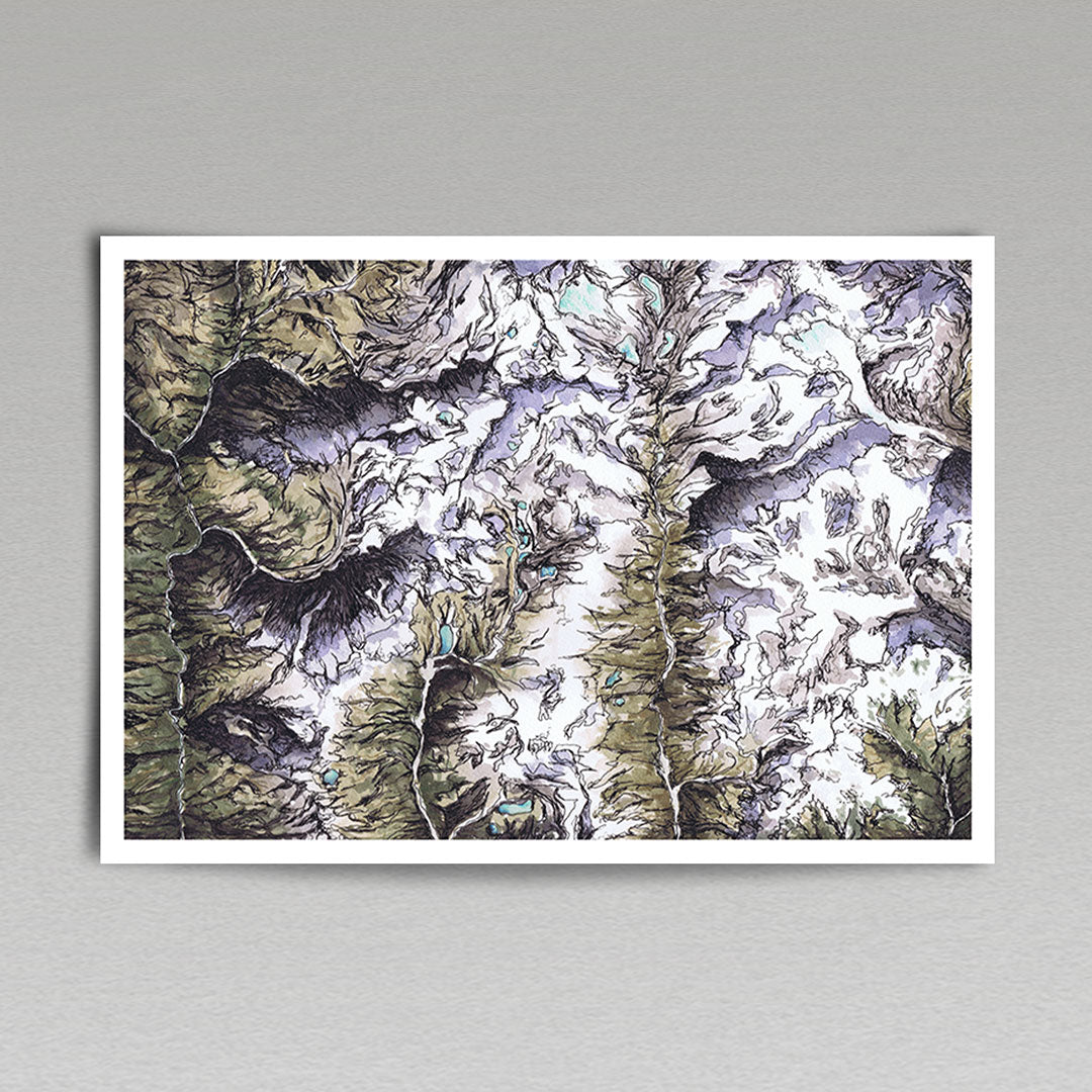 Fine art print of aerial painting of Saribung, Nepal from Joan and Rose